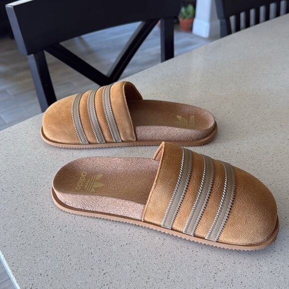 adidas Women’s Slide Sandals in Tan/Gold - Picture 9 of 14